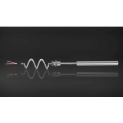 J Type Duplex Thermocouple with Cable and Fitting (Spring Loaded), SS 316, 4.5 mm dia, 150 mm length, 200 mm (spring+sheath length), 1/2"NPT, 2 Mtr. Teflon Insulated with SS Braiding Cable (T-204)