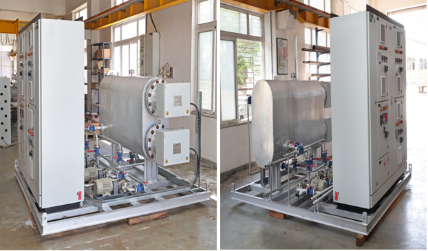 FO/LDO storage tank heater and oil circulation heater with pumping system skid for sponge/steel plant
